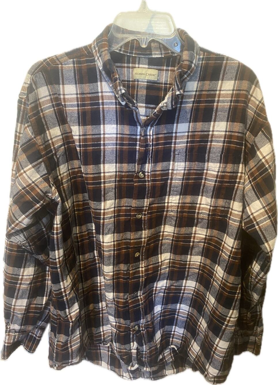Hobbs Creek Men's Plannel Plaid Button Up Shirt Brown Black Blue XL